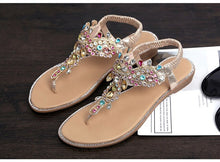 Load image into Gallery viewer, Colorful Diamond Summer Beach Shoes Women Elastic Band Flip Flops Ladies Sandals Low Casual Wedges Sandals For Women Bohemia - Motolayo