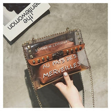 Load image into Gallery viewer, Small clear Brand Designer Woman 2020 New Fashion Messenger Bag Chains Shoulder Bag Female Rivets Transparent Square PU Handbag