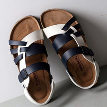 Load image into Gallery viewer, 2020 New Men's Summer Flat Fashion Adjustable Men Slides Beach Flip-Flops Male Leather Black Cork Sandals Home Shoes 39-46 Black