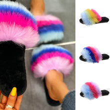 Load image into Gallery viewer, Summer Fur Fluffy Flat Slippers Women Casual Open Toe Furry Plush Slides Shoes Ladies Indoot Footwear Outdoor Beach Slippers D30 - Motolayo