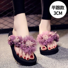 Load image into Gallery viewer, Summer Lady Flower Flip anti-slip foot holiday seaside beach shoes fashion thick bottom outside wearing cool slippers flip-flops - Motolayo