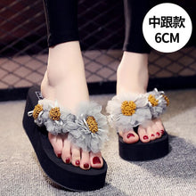 Load image into Gallery viewer, Summer Lady Flower Flip anti-slip foot holiday seaside beach shoes fashion thick bottom outside wearing cool slippers flip-flops - Motolayo