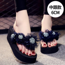 Load image into Gallery viewer, Summer Lady Flower Flip anti-slip foot holiday seaside beach shoes fashion thick bottom outside wearing cool slippers flip-flops - Motolayo