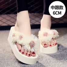 Load image into Gallery viewer, Summer Lady Flower Flip anti-slip foot holiday seaside beach shoes fashion thick bottom outside wearing cool slippers flip-flops - Motolayo