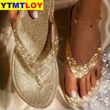 Load image into Gallery viewer, Plus Size Women Flip Flop Slippers Slides Bling Rhinestone Ladies Shoes Casual Summer Flat Female Crystal Glitter Woman