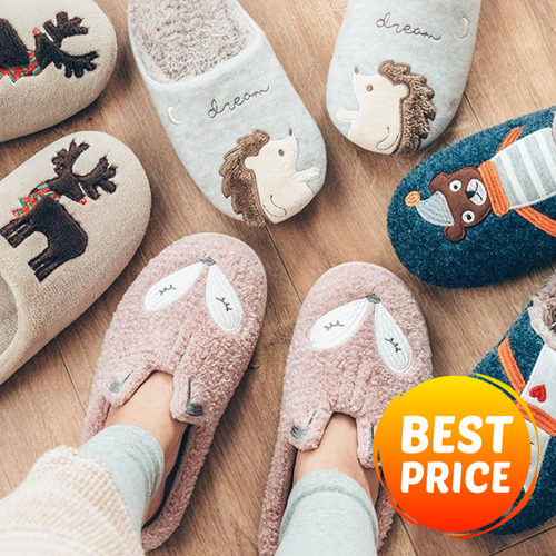 Winter Warm Home Women Fur Slippers Cute Fox Unicorn Bear Animals Indoor Cotton Ladies Slippers Soft Memory Foam Couples Shoes - Motolayo