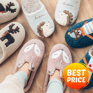 Winter Warm Home Women Fur Slippers Cute Fox Unicorn Bear Animals Indoor Cotton Ladies Slippers Soft Memory Foam Couples Shoes - Motolayo
