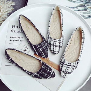 Pointed Toe Fashion Slip On Shoes For Women Spring Summer Plaid Cotton Ladies Shoes Plus Size 43 Women Flat Shoes Foot Wear - Motolayo