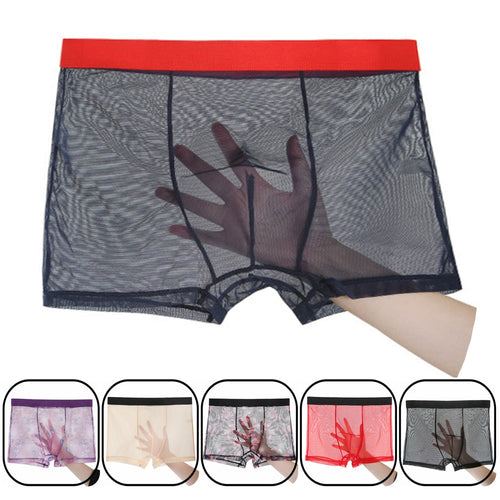 Men Sexy Seamless Underwear Pants Mens Ultra-thin Transparent Boxershorts Male Mid-rise Mesh Slips Homme Panties Boxer Shorts - Motolayo