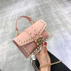 Small clear Brand Designer Woman 2020 New Fashion Messenger Bag Chains Shoulder Bag Female Rivets Transparent Square PU Handbag