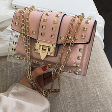 Load image into Gallery viewer, Small clear Brand Designer Woman 2020 New Fashion Messenger Bag Chains Shoulder Bag Female Rivets Transparent Square PU Handbag - Motolayo
