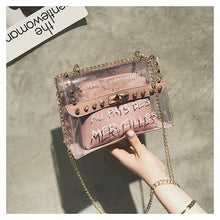 Load image into Gallery viewer, Small clear Brand Designer Woman 2020 New Fashion Messenger Bag Chains Shoulder Bag Female Rivets Transparent Square PU Handbag
