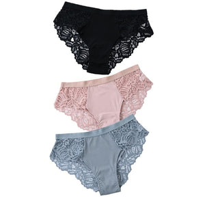 3 Pcs Cotton Panties Sexy Panty Briefs Lace Panties Women Underwear Lingerie Panties for Female Ladies Floral Pantys Underpants - Motolayo