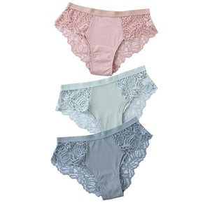 3 Pcs Cotton Panties Sexy Panty Briefs Lace Panties Women Underwear Lingerie Panties for Female Ladies Floral Pantys Underpants - Motolayo