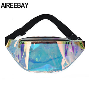 AIREEBAY Fashion Holographic Fanny Pack New Design Ladies Clear Belt Bum Bag Waterproof Transparent Laser Waist Pack for Women - Motolayo