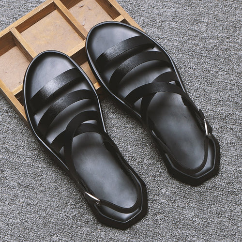 2020 Summer Beach Sandals Mens Shoes Casual PU Leather Men Sandals Flat Holiday Beach Sandals Male Black White Shoes N039 - Motolayo