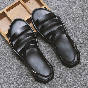 2020 Summer Beach Sandals Mens Shoes Casual PU Leather Men Sandals Flat Holiday Beach Sandals Male Black White Shoes N039 - Motolayo