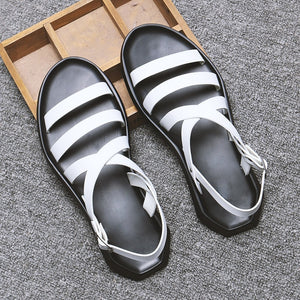 2020 Summer Beach Sandals Mens Shoes Casual PU Leather Men Sandals Flat Holiday Beach Sandals Male Black White Shoes N039 - Motolayo