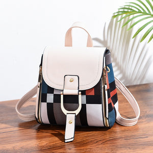 Women designer backpack with multipl uaing pu leather backpack new women grid backpack female school bag girls travel bag purse - Motolayo