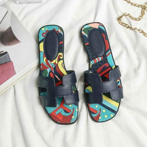 Plus Size 43 Slippers Women Summer Genuine Leather Luxury Shoes Women Designers Mule Sandals Ladies Slides