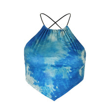 Load image into Gallery viewer, Summer Backless Singlet Crop tops Women Lady Painted Tie dyeing Bandage Halter High-neck Shirt Streetwear Club Top Vest Camisole
