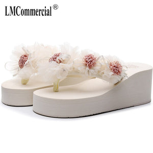 Summer Lady Flower Flip anti-slip foot holiday seaside beach shoes fashion thick bottom outside wearing cool slippers flip-flops - Motolayo