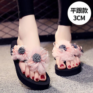 Summer Lady Flower Flip anti-slip foot holiday seaside beach shoes fashion thick bottom outside wearing cool slippers flip-flops - Motolayo