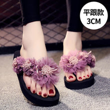 Load image into Gallery viewer, Summer Lady Flower Flip anti-slip foot holiday seaside beach shoes fashion thick bottom outside wearing cool slippers flip-flops - Motolayo
