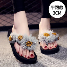 Load image into Gallery viewer, Summer Lady Flower Flip anti-slip foot holiday seaside beach shoes fashion thick bottom outside wearing cool slippers flip-flops - Motolayo
