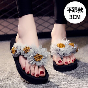 Summer Lady Flower Flip anti-slip foot holiday seaside beach shoes fashion thick bottom outside wearing cool slippers flip-flops - Motolayo