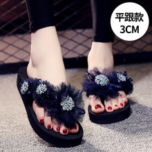 Load image into Gallery viewer, Summer Lady Flower Flip anti-slip foot holiday seaside beach shoes fashion thick bottom outside wearing cool slippers flip-flops - Motolayo
