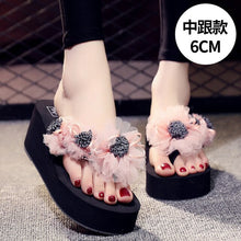 Load image into Gallery viewer, Summer Lady Flower Flip anti-slip foot holiday seaside beach shoes fashion thick bottom outside wearing cool slippers flip-flops - Motolayo
