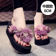 Load image into Gallery viewer, Summer Lady Flower Flip anti-slip foot holiday seaside beach shoes fashion thick bottom outside wearing cool slippers flip-flops - Motolayo
