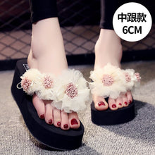 Load image into Gallery viewer, Summer Lady Flower Flip anti-slip foot holiday seaside beach shoes fashion thick bottom outside wearing cool slippers flip-flops - Motolayo
