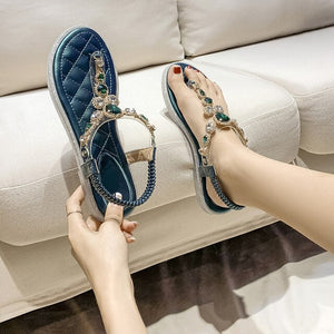 Flip Flops Flat Sandals Rhinestone Shoes for Women Sandals Flat Comfortable Outdoor Woman Shoes Fashion Summer Ladies Foot Wear - Motolayo