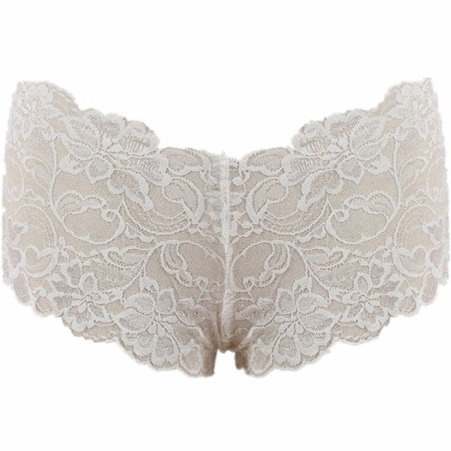 Women's panties Floral Lace Sexy lingerie Lady Sexy Boyshort Hot Elastic Waist See Through Seamless Female Underwear White 19Dec - Motolayo